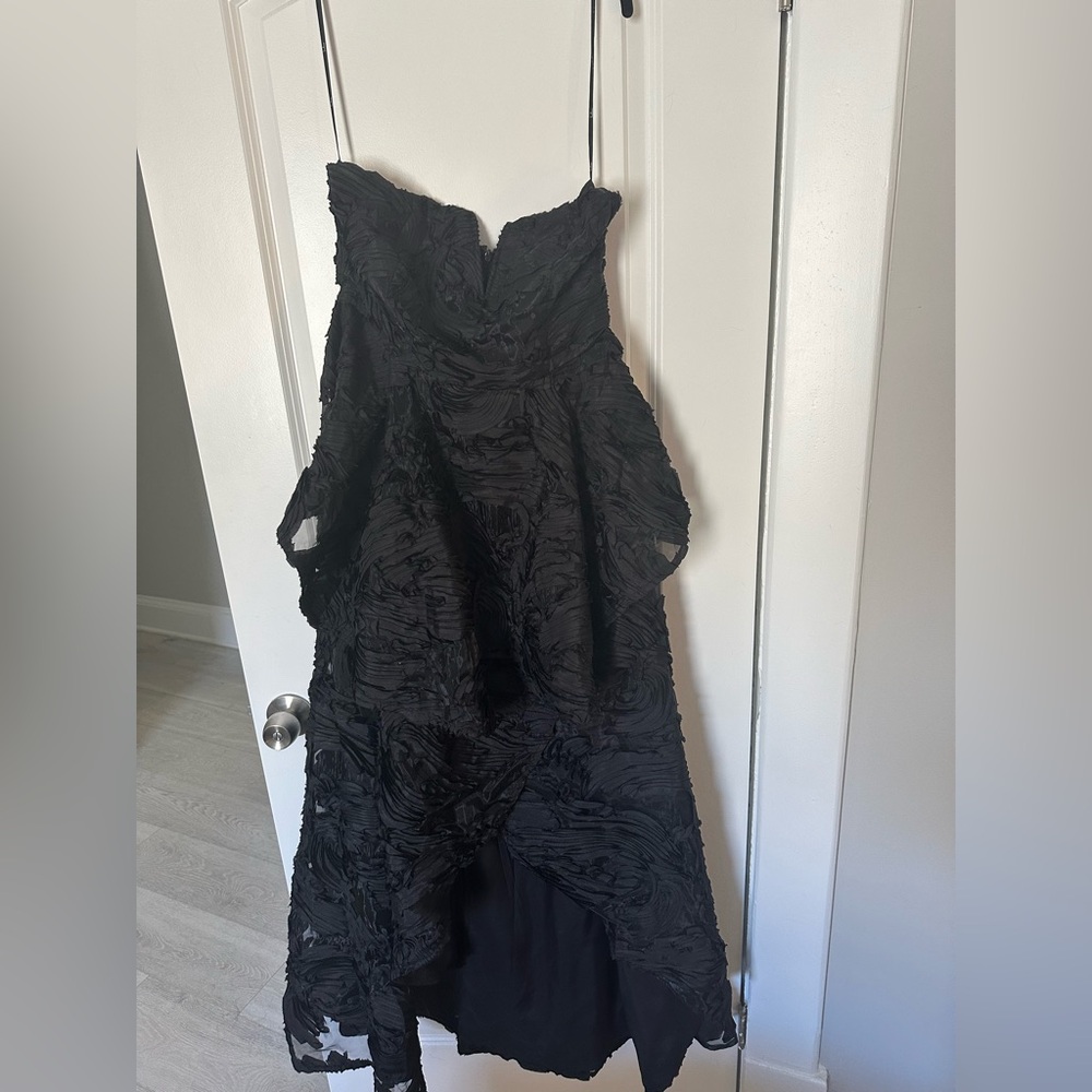 Lulu's Black Strapless Textured Rosette Dress